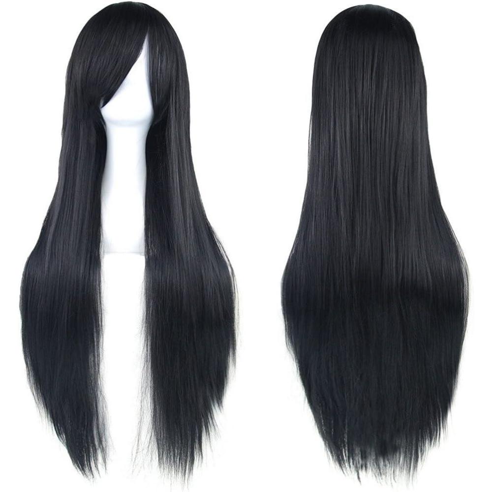 image:image315quot80cm Longue Perruque Cosplay Anime Femme Cheveux Longs Raides Perruque Synthtique Quotidienne Partinoir