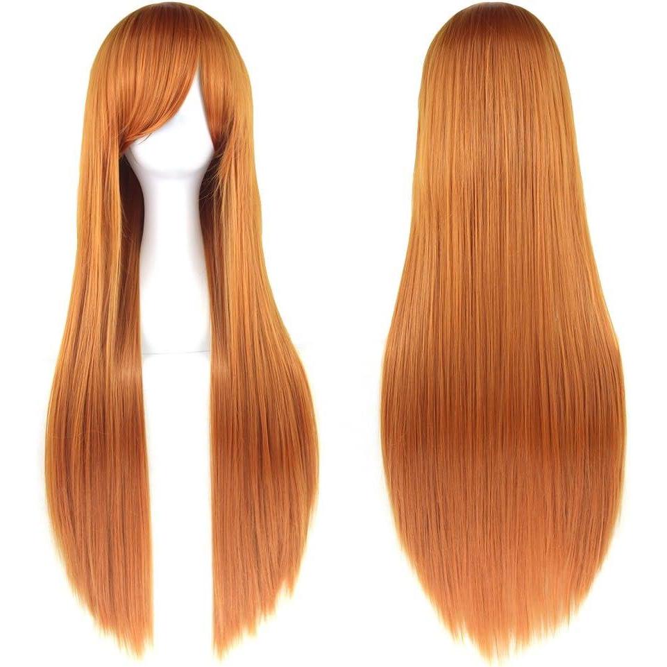 image:image315quot80cm Longue Perruque Cosplay Anime Femme Cheveux Longs Raides Perruque Synthtique Quotidienne Partiorange
