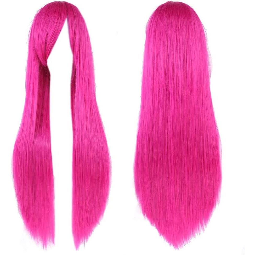 image:image315quot80cm Longue Perruque Cosplay Anime Femme Cheveux Longs Raides Perruque Synthtique Quotidienne Partirose fonce