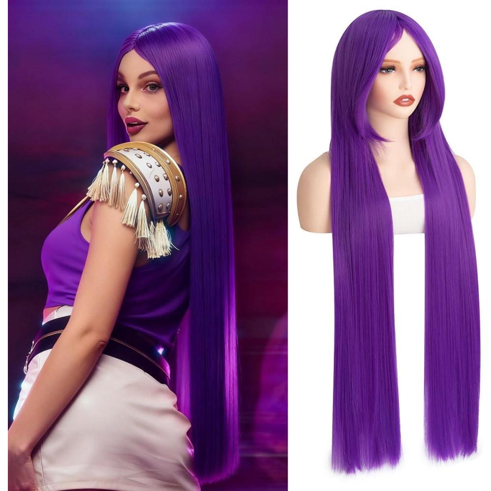 image:imagePerruque de cosplay Coupe rglable Longue perruque tresse double avec frange Perruque dHalloween Orange Pour fte carnaval Pour femme et fille24 violet