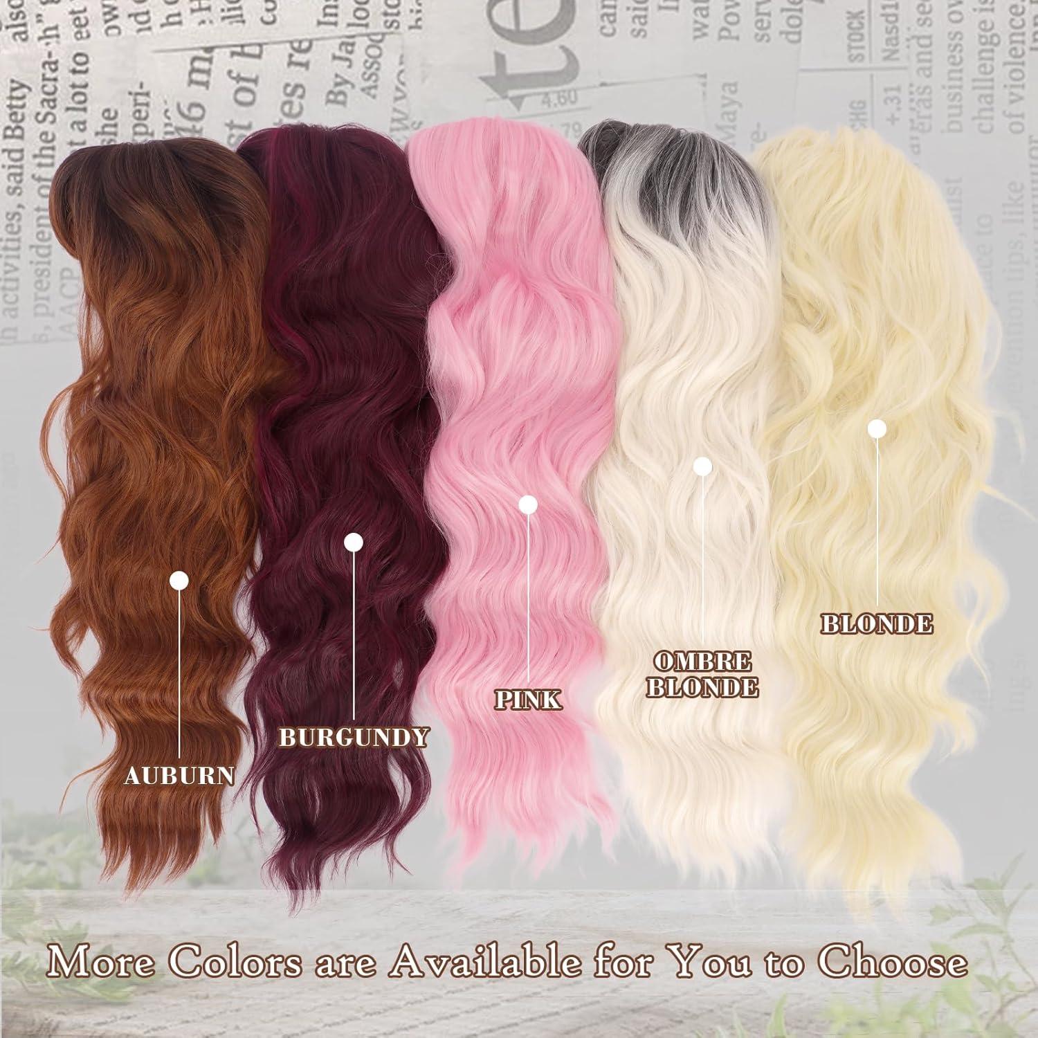 image:imageFESHFEN Perruque Noir Ondule avec Frange Perruques Femme Naturelle Longue Boucle Rsistantes la Chaleur Synthtiques Perruque Cheveux pour Fte Quotidienne 65 cmorange