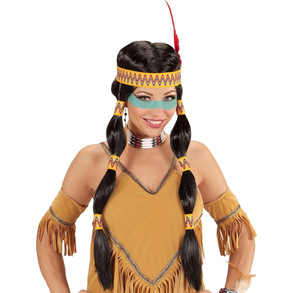 image:imageW WIDMANN MILANO Party Fashion  Perruque Indienne noire cheveux synthtiques cheveux longs tresses Far West