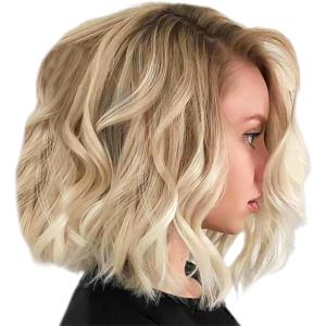 1 perruque courte bouclée pour femme, perruque bob, perruque courte ondulée, perruque blonde, bandeau en fibre chimique mélangée marron et or, convient pour les déplacements, les fêtes, les