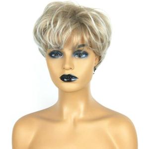 1 Pièce Perruque De Cheveux Courts Pour Femmes Blondes, Perruque À Frange Inclinée, Cheveux Courts Pour Femmes Multicouches Moelleux, Adaptés Au Cosplay, À La Mascarade, À La Fête Musicale