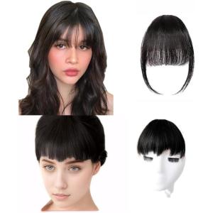 2 Pcs Frange À Clip Naturelle Cheveux Synthétiques Haute Qualité Humains Extension Capillaire de Cheveux Frange Invisible Lavable Douce Durable Franges Facile À Entretenir Confortable(Noir)