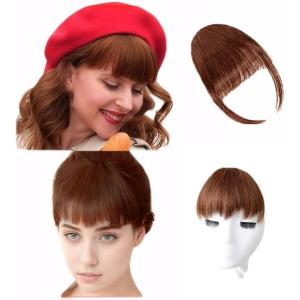 2 Pcs Frange À Clip Naturelle Cheveux Synthétiques Haute Qualité Humains Extension Capillaire de Cheveux Frange Invisible Lavable Douce Durable Franges Facile À Entretenir Confortable(Marron)