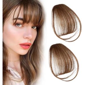 2 pièces de frange à clip avec pattes, texture naturelle, frange d&rsquo;aspect naturel, postiche pour femme (châtain clair)