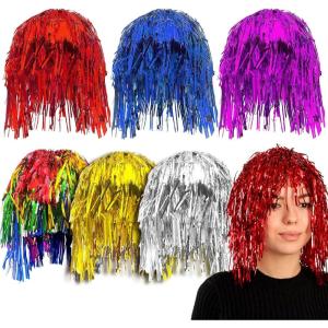 6 Pièces Tinsel Wig, Perruque Métallique Brillant Dames, Multicolore(multicolore)