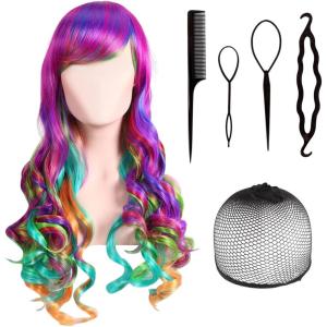 1 Perruque Couleur, 1 Filet De Cheveux Et 4 Épingles À Cheveux, Accessoires De Rôle, Perruques De Fête, Perruques De Personnalité Créative.