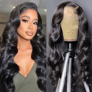 13×4 Lace Front Straight Wigs 16Pouces Perruque Femme Naturelle Bresilienne Perruque Cheveux Humain Pre Plucked Glueless Wigs for Women 150% Densité Naturelle Noire (40cm)(Perruque Cheveux Humain Body Wave)