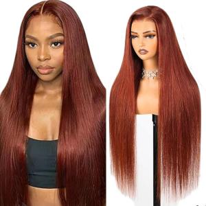 13×4 Swiss Lace Front Human Hair Wig Cheveux Humain Glueless Wig Unprocessed Brazilian Virgin Human Hair Straight P427 Highlight Brown Pre Plucked With Natural Hairline 20 Inch(13×6 #33 Reddish Brown Straight Wig)