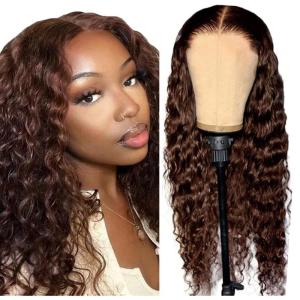 13×4 Swiss Lace Front Human Hair Wig Cheveux Humain Glueless Wig Unprocessed Brazilian Virgin Human Hair Straight P427 Highlight Brown Pre Plucked With Natural Hairline 20 Inch(13X4 #4 Chocolate Brown Water Wave Wig)