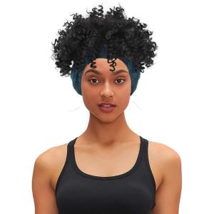 2 in 1 Perruque afro kinky curly Turban Headwrap Headband Hair Band Wigs Synthétique Bandeau Perruque Bouclés Afro Courtes Perruques Frisées Pour Les Femmes Noires (C-1B)