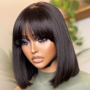 Bob perruque cheveux humains 180 densité épaisses perruques courtes de Bob pour les femmes noires cheveux humains 12Inch pleine Machine rendue facile d’aller perruques courtes pour les femmes(noir)