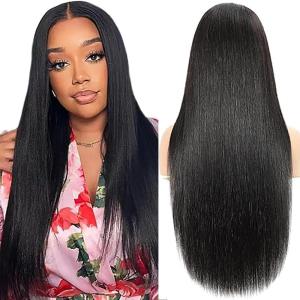 13×6 Human Hair Wig Curly Wave Lace Frontal Perruque Femme Naturelle Cheveux Humain Glueless Cheveux Humain 150% Density Sans Colle Couleur Reddish Brown for Woman 12 Pouces(13X6 #1B Straight)