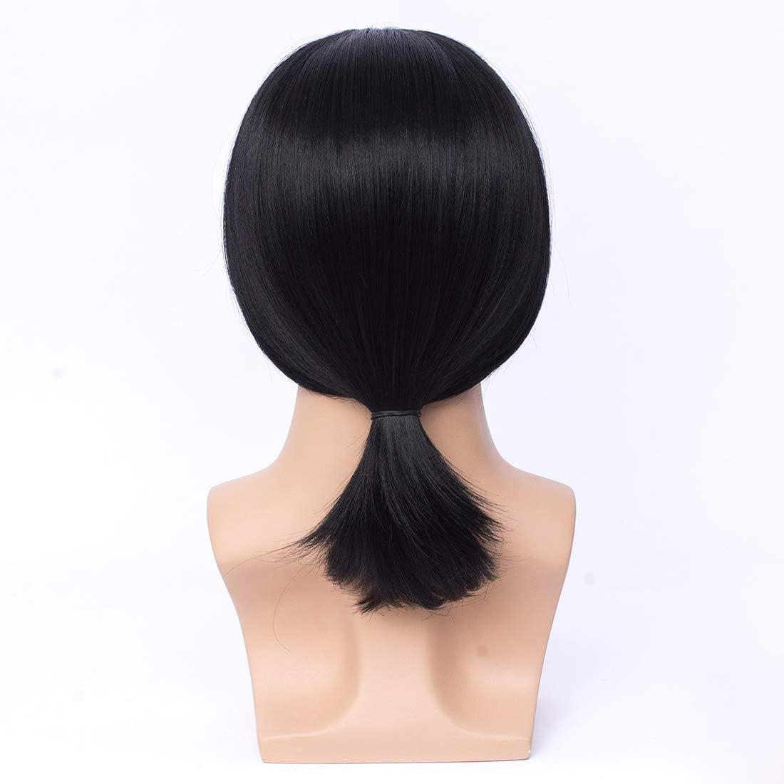 image:imageFVCENT Perruque courte droite noire de Vincent Vega de Pulp Fiction perruques avec 1 cravate Bolo perruque courte droite noire pour homme Costume Halloween