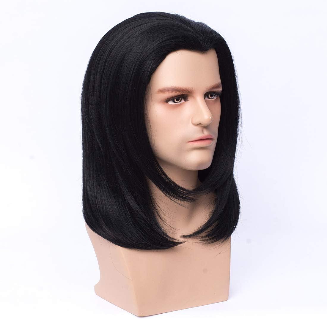 image:imageFVCENT Perruque courte droite noire de Vincent Vega de Pulp Fiction perruques avec 1 cravate Bolo perruque courte droite noire pour homme Costume Halloween