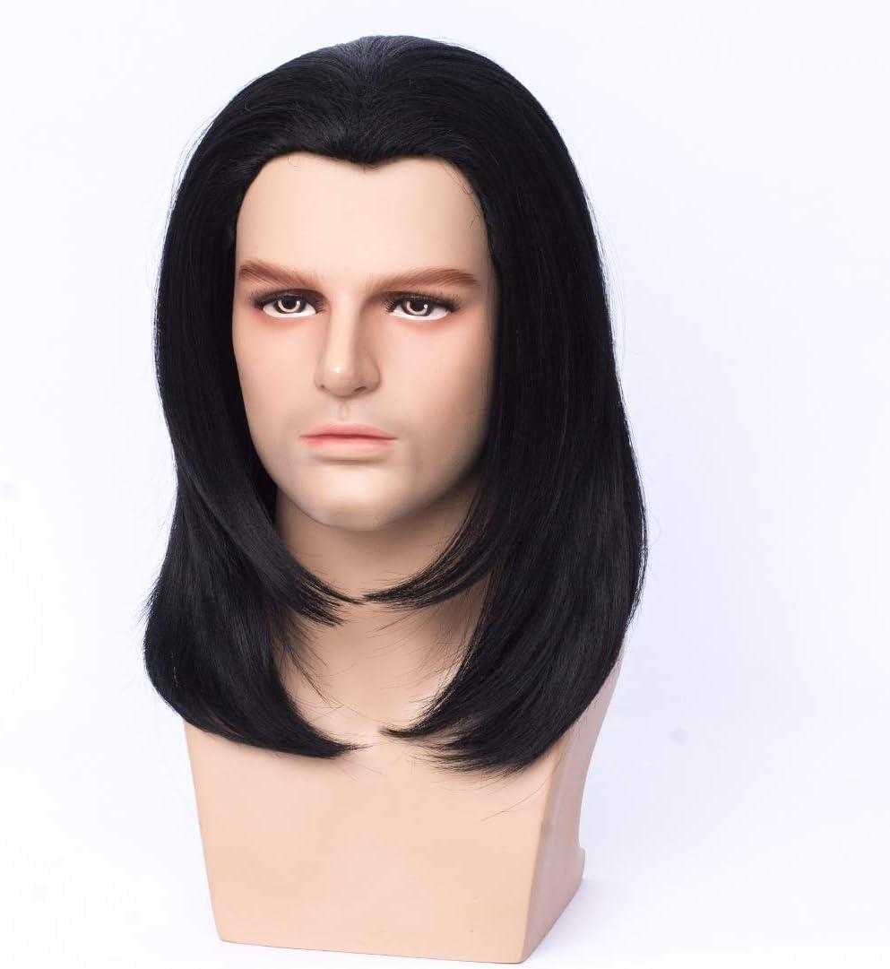 image:imageFVCENT Perruque courte droite noire de Vincent Vega de Pulp Fiction perruques avec 1 cravate Bolo perruque courte droite noire pour homme Costume Halloween