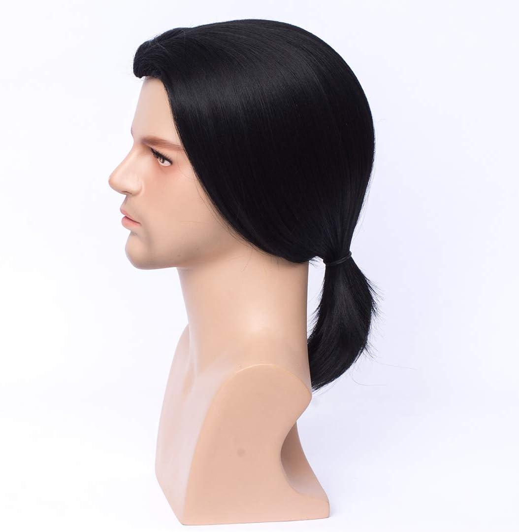image:imageFVCENT Perruque courte droite noire de Vincent Vega de Pulp Fiction perruques avec 1 cravate Bolo perruque courte droite noire pour homme Costume Halloween