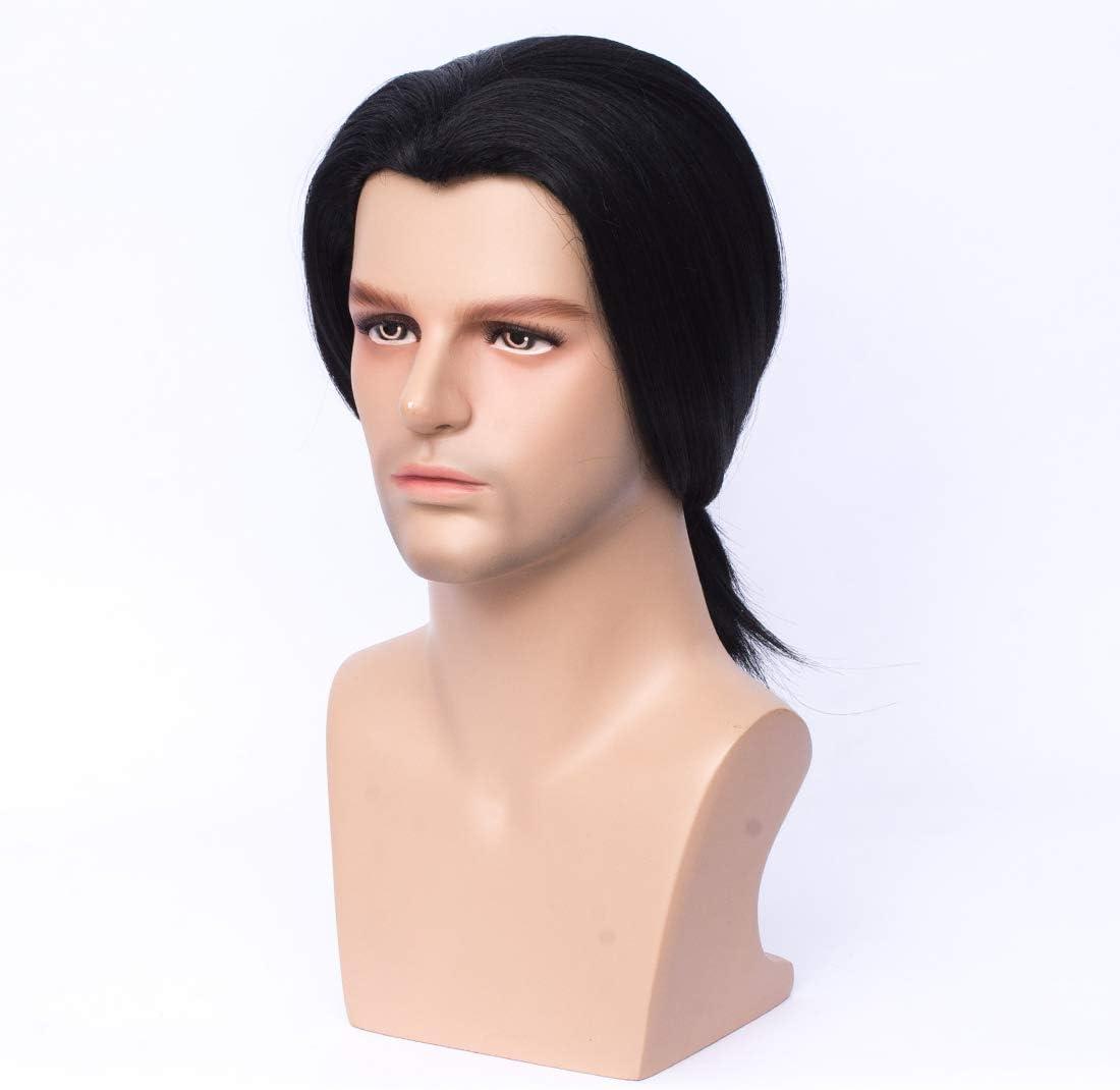 image:imageFVCENT Perruque courte droite noire de Vincent Vega de Pulp Fiction perruques avec 1 cravate Bolo perruque courte droite noire pour homme Costume Halloween