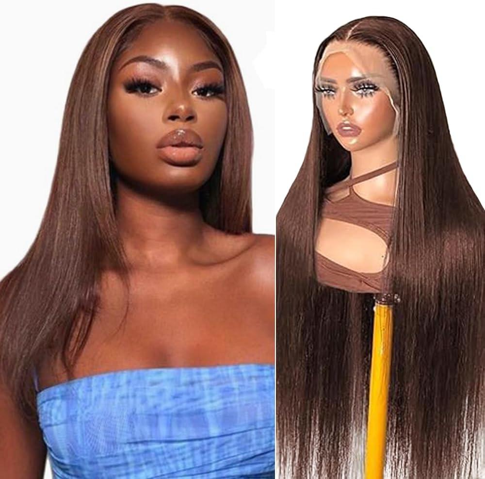 image:imageHuman Hair Wig Water Wave Perruque Cheveux Humain 5X5 Lace Front Perruque Femme Naturelle Brsilien 4 Chocolate 100 Unprocessed Brazilian Virgin Hair Glueless Wear and Go 34 Pouce13X4 4 Straight Wave