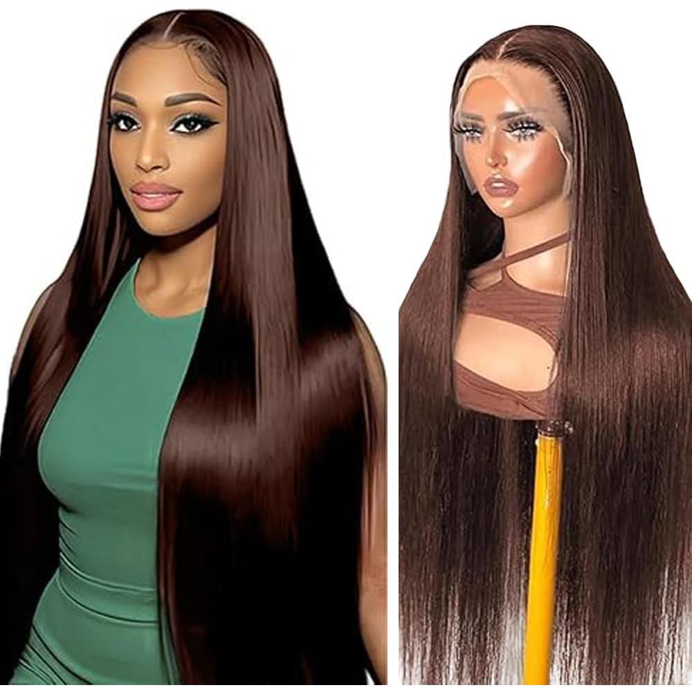 image:imageHuman Hair Wig Water Wave Perruque Cheveux Humain 5X5 Lace Front Perruque Femme Naturelle Brsilien 4 Chocolate 100 Unprocessed Brazilian Virgin Hair Glueless Wear and Go 34 Pouce13X4 4 Straight Wave