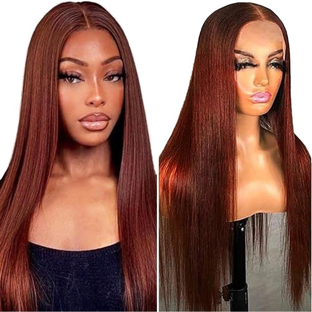 image:imageHuman Hair Wig Water Wave Perruque Cheveux Humain 5X5 Lace Front Perruque Femme Naturelle Brsilien 4 Chocolate 100 Unprocessed Brazilian Virgin Hair Glueless Wear and Go 34 Pouce5X5 33 Straight Wig