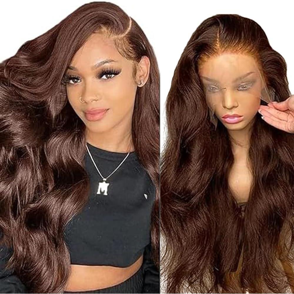 image:imageHuman Hair Wig Water Wave Perruque Cheveux Humain 5X5 Lace Front Perruque Femme Naturelle Brsilien 4 Chocolate 100 Unprocessed Brazilian Virgin Hair Glueless Wear and Go 34 Pouce13X4 4 Body Wave