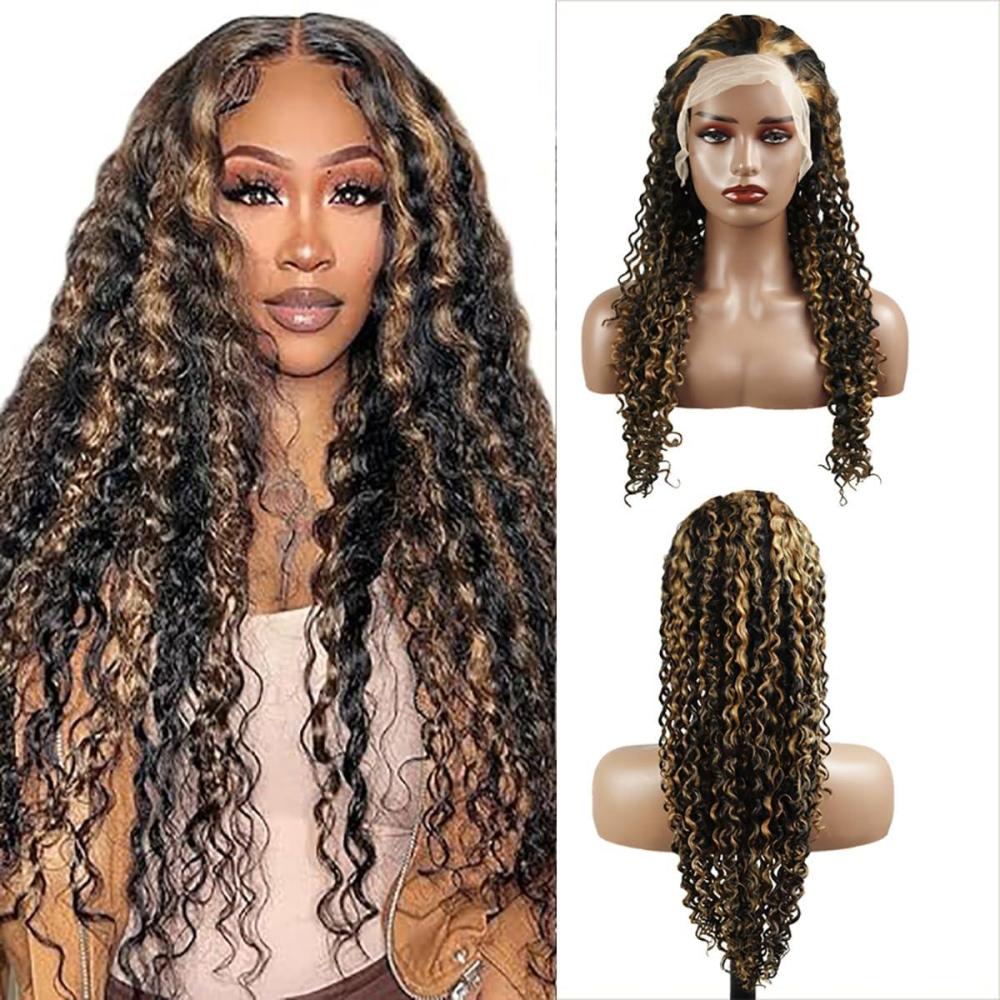 image:imageHuman Hair Wig Water Wave Perruque Cheveux Humain 5X5 Lace Front Perruque Femme Naturelle Brsilien 4 Chocolate 100 Unprocessed Brazilian Virgin Hair Glueless Wear and Go 34 Pouce13X4 P1B27 Deep Wave