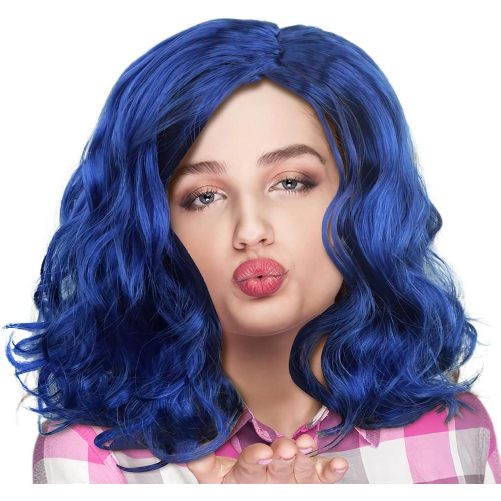 image:imagePerruque bleue perruque anime Perruque bleue de costume de cosplay dHalloween de Cosplay boucle et ample pour femmes longueur dpaule pour adultes femmes et filles