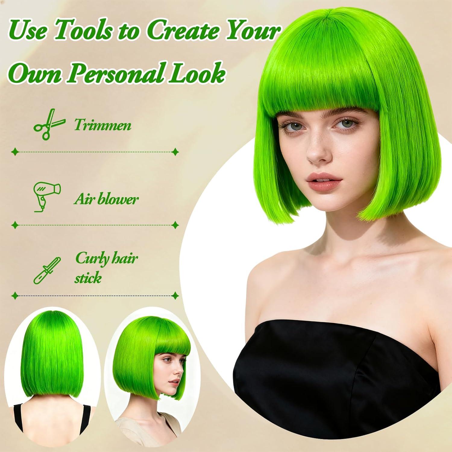 image:imageBlonde Perruque Femme Naturelle Courte Carnaval Perruque Synthtique de Haute Qualit Wig Deguisement Carnaval Perruque Disco avec Bonnet de Perruque et Lunettes Colores pour Cosplay PartyVert