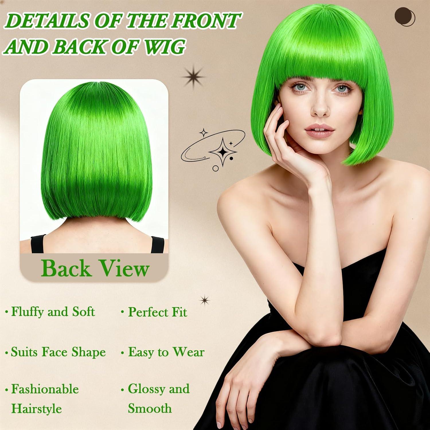 image:imageBlonde Perruque Femme Naturelle Courte Carnaval Perruque Synthtique de Haute Qualit Wig Deguisement Carnaval Perruque Disco avec Bonnet de Perruque et Lunettes Colores pour Cosplay PartyVert