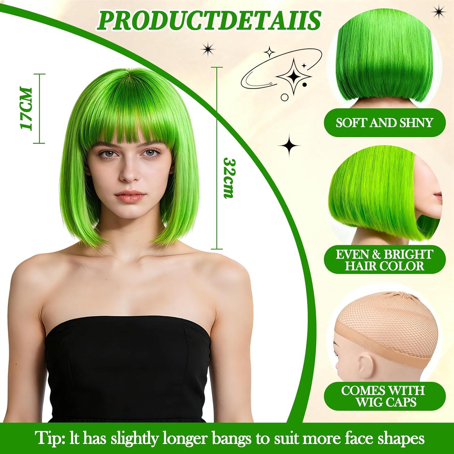 image:imageBlonde Perruque Femme Naturelle Courte Carnaval Perruque Synthtique de Haute Qualit Wig Deguisement Carnaval Perruque Disco avec Bonnet de Perruque et Lunettes Colores pour Cosplay PartyVert