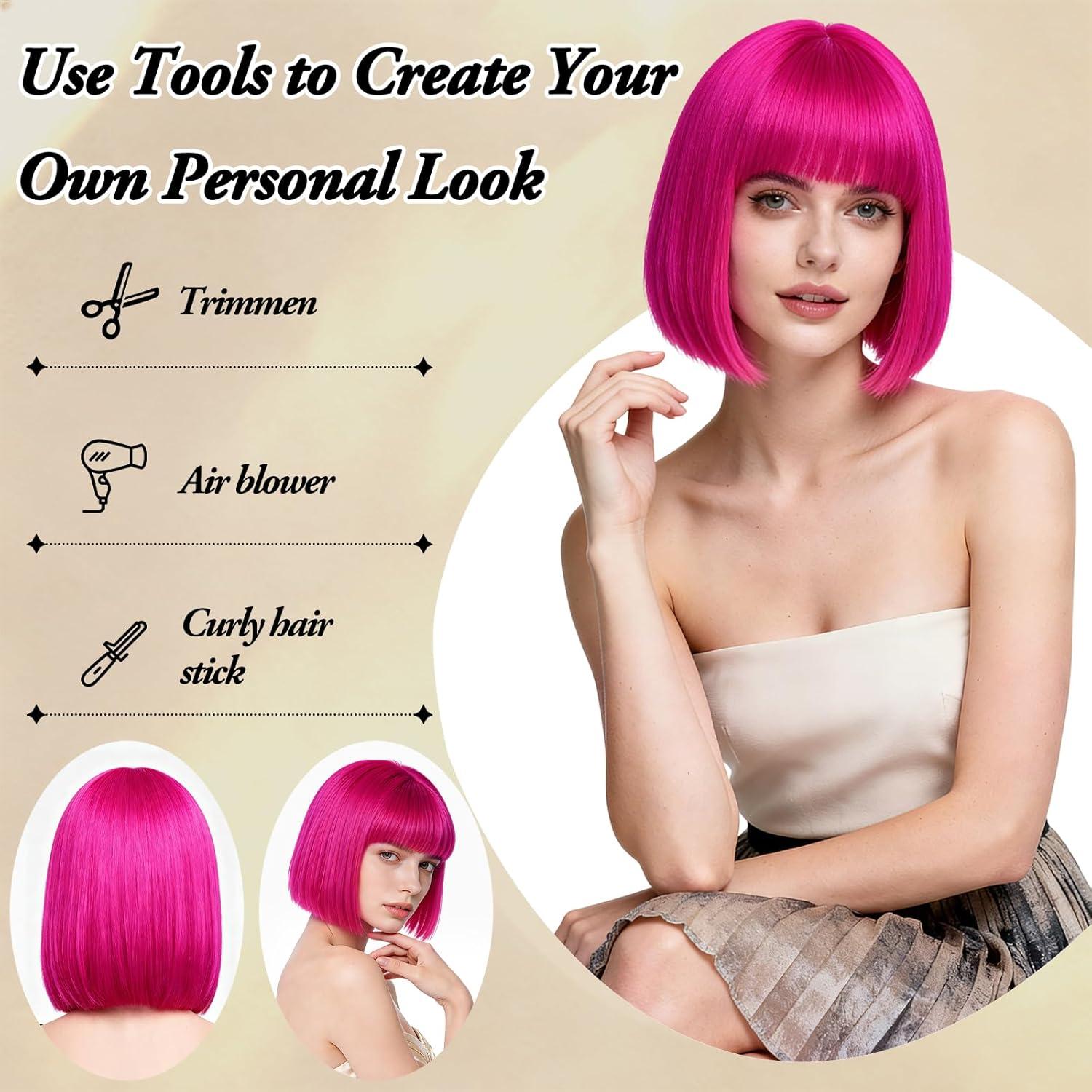 image:imageBlonde Perruque Femme Naturelle Courte Carnaval Perruque Synthtique de Haute Qualit Wig Deguisement Carnaval Perruque Disco avec Bonnet de Perruque et Lunettes Colores pour Cosplay PartyPink