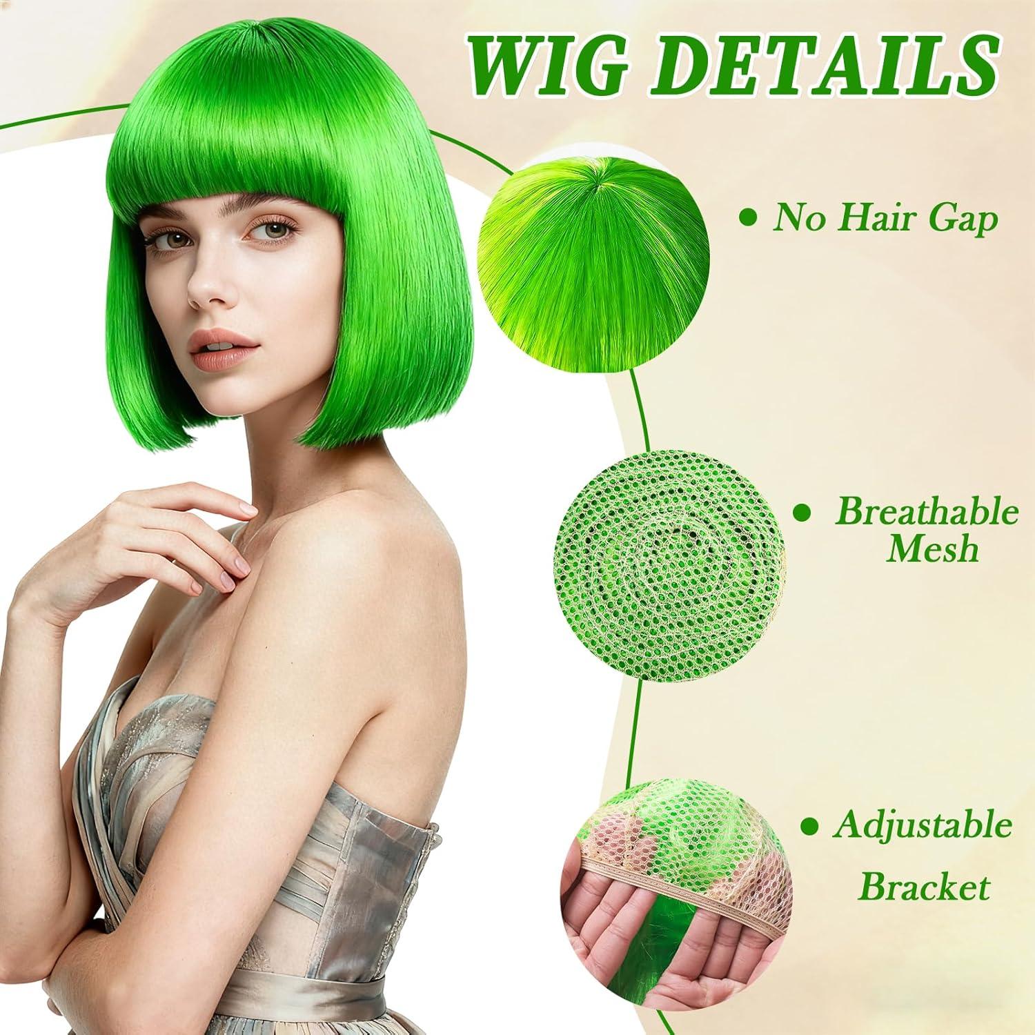 image:imageBlonde Perruque Femme Naturelle Courte Carnaval Perruque Synthtique de Haute Qualit Wig Deguisement Carnaval Perruque Disco avec Bonnet de Perruque et Lunettes Colores pour Cosplay PartyVert