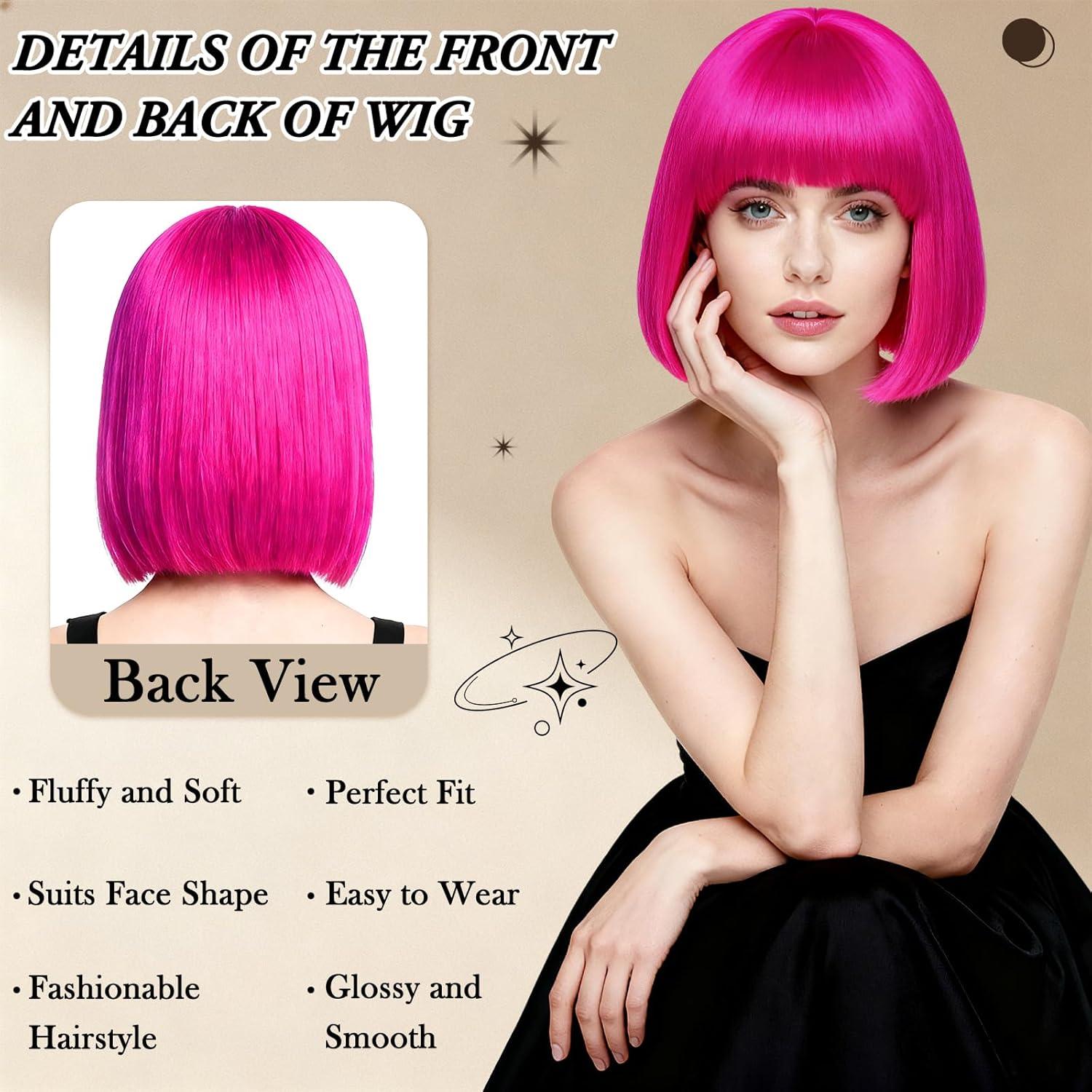 image:imageBlonde Perruque Femme Naturelle Courte Carnaval Perruque Synthtique de Haute Qualit Wig Deguisement Carnaval Perruque Disco avec Bonnet de Perruque et Lunettes Colores pour Cosplay PartyPink