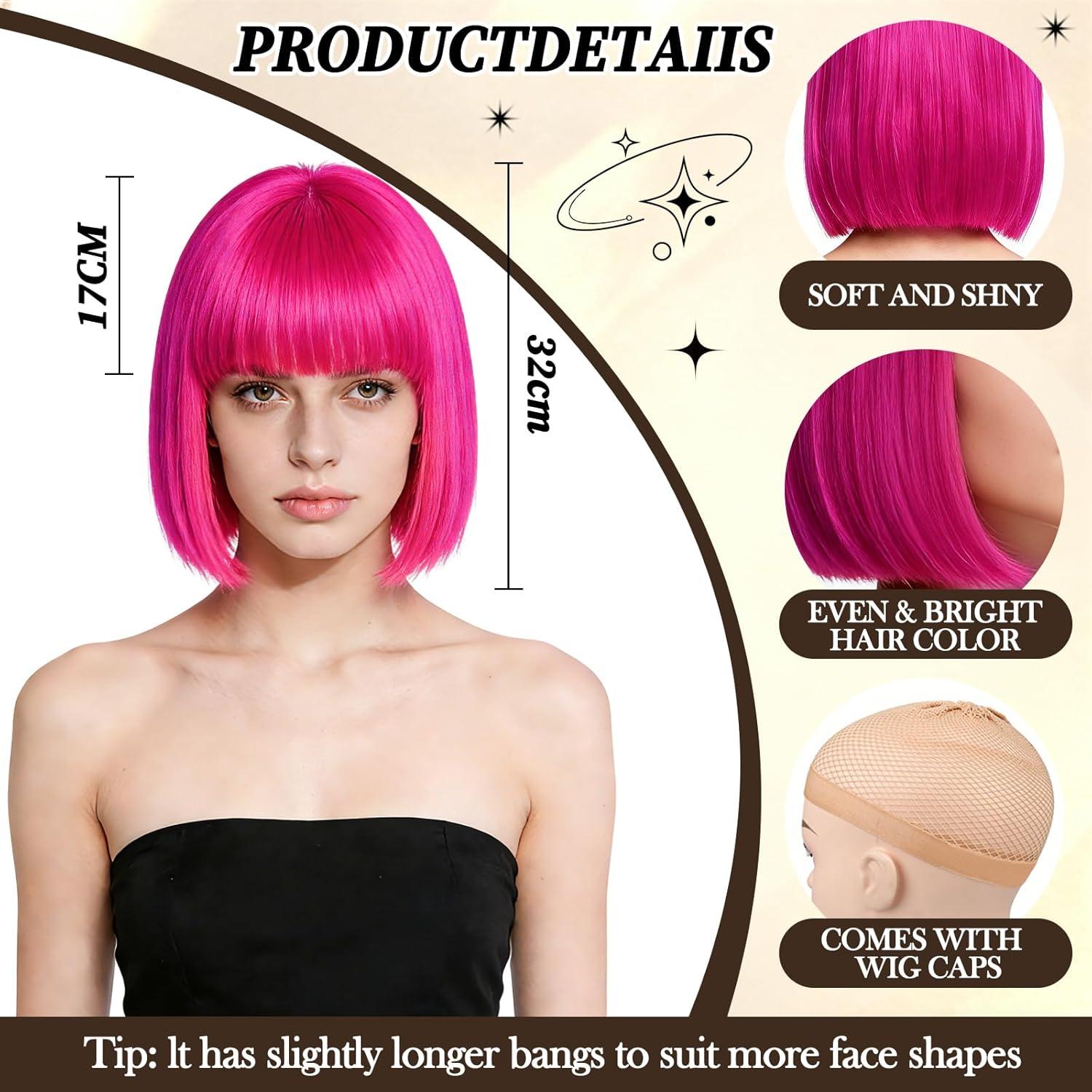 image:imageBlonde Perruque Femme Naturelle Courte Carnaval Perruque Synthtique de Haute Qualit Wig Deguisement Carnaval Perruque Disco avec Bonnet de Perruque et Lunettes Colores pour Cosplay PartyPink