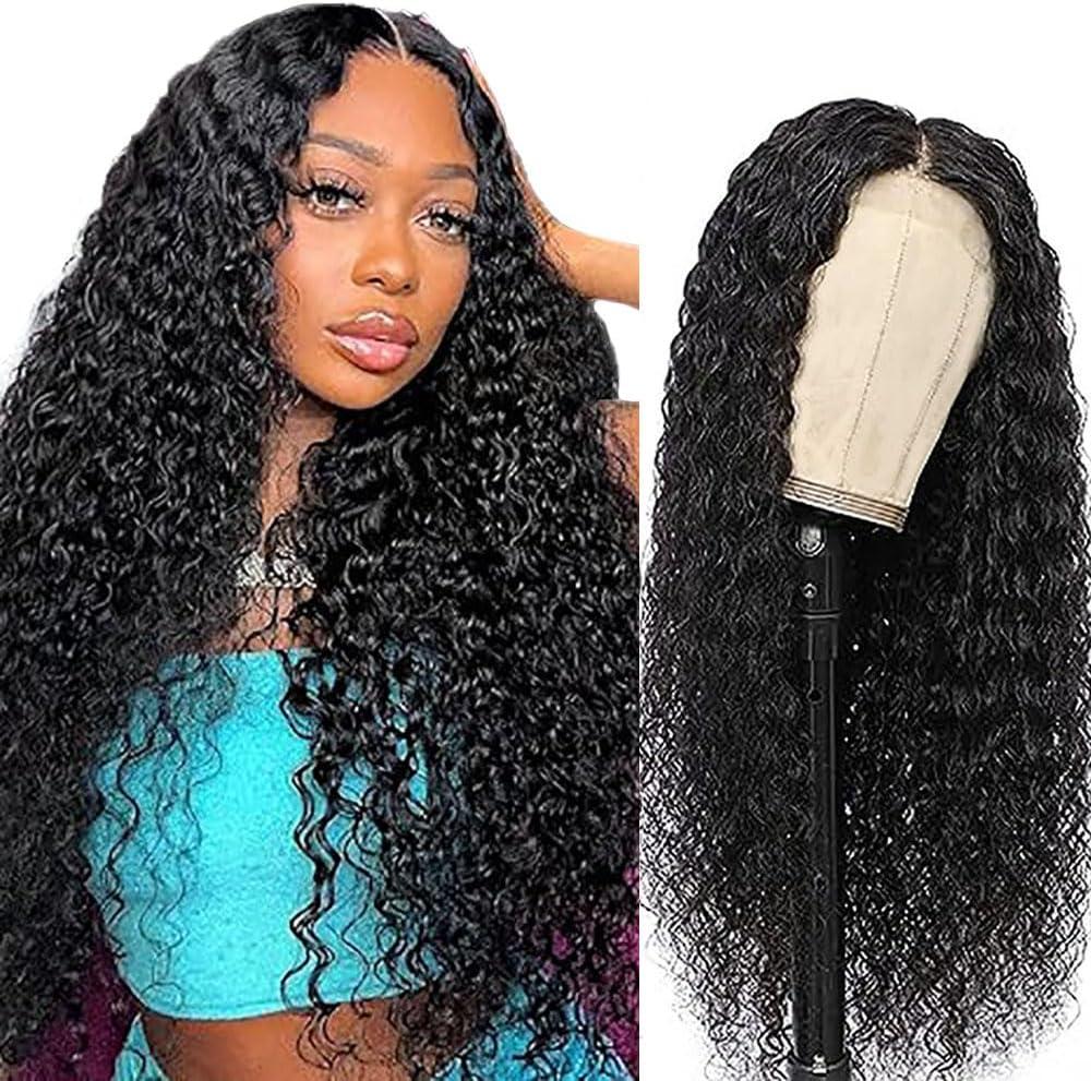image:imagePerruque Femme Naturelle Short Bob Straight Human Hair Wig Glueless Perruque Sans Colle Cheveux Humain 4x4 Lace Closure Wig Color Black 1B Unprocessed Hair 8 Inch1B Water Wave Wig