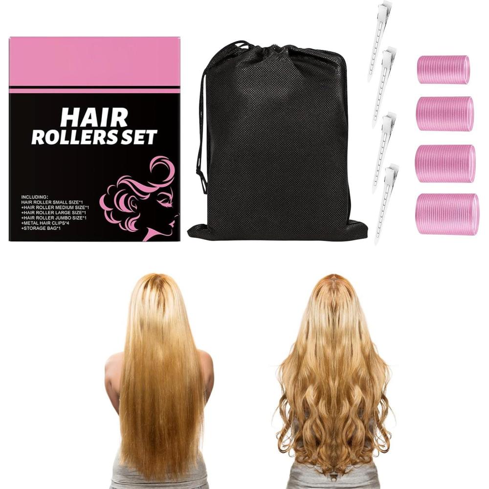 image:imageLot de bigoudis autoagrippants  Curling sans chaleur avec clips pour femme  pais fin fin long volume moyen frange de voyage