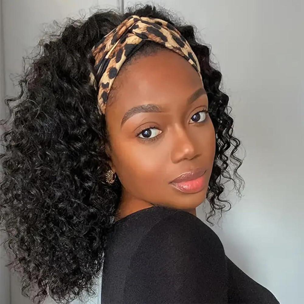 image:imagePerruque Bandeau Cheveux Humain Water Wave Headband Wig Perruque Bresilienne Boucle Court 14 Pouces 180 Densit Perruques De Cheveux Humains Pour Femmes Noire NaturelleNoir Naturel