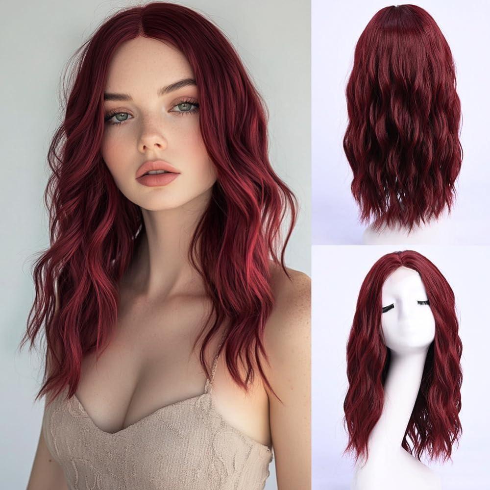 image:imagePerruque ondule de longueur moyenne blond clair pour femme 45 cm raie au milieu platine cheveux synthtiques cosplay usage quotidien et ftebordeaux