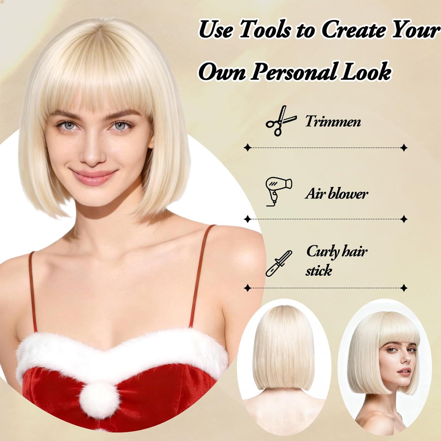 image:imagePerruque Femme Naturelle Perruque Bleue Bleu Perruques Disco Femme Courte Frange avec Bonnet de Perruque et Lunettes Colores Bob Wig pour Deguisement Carnaval Cosplay Motto PartyBlonde