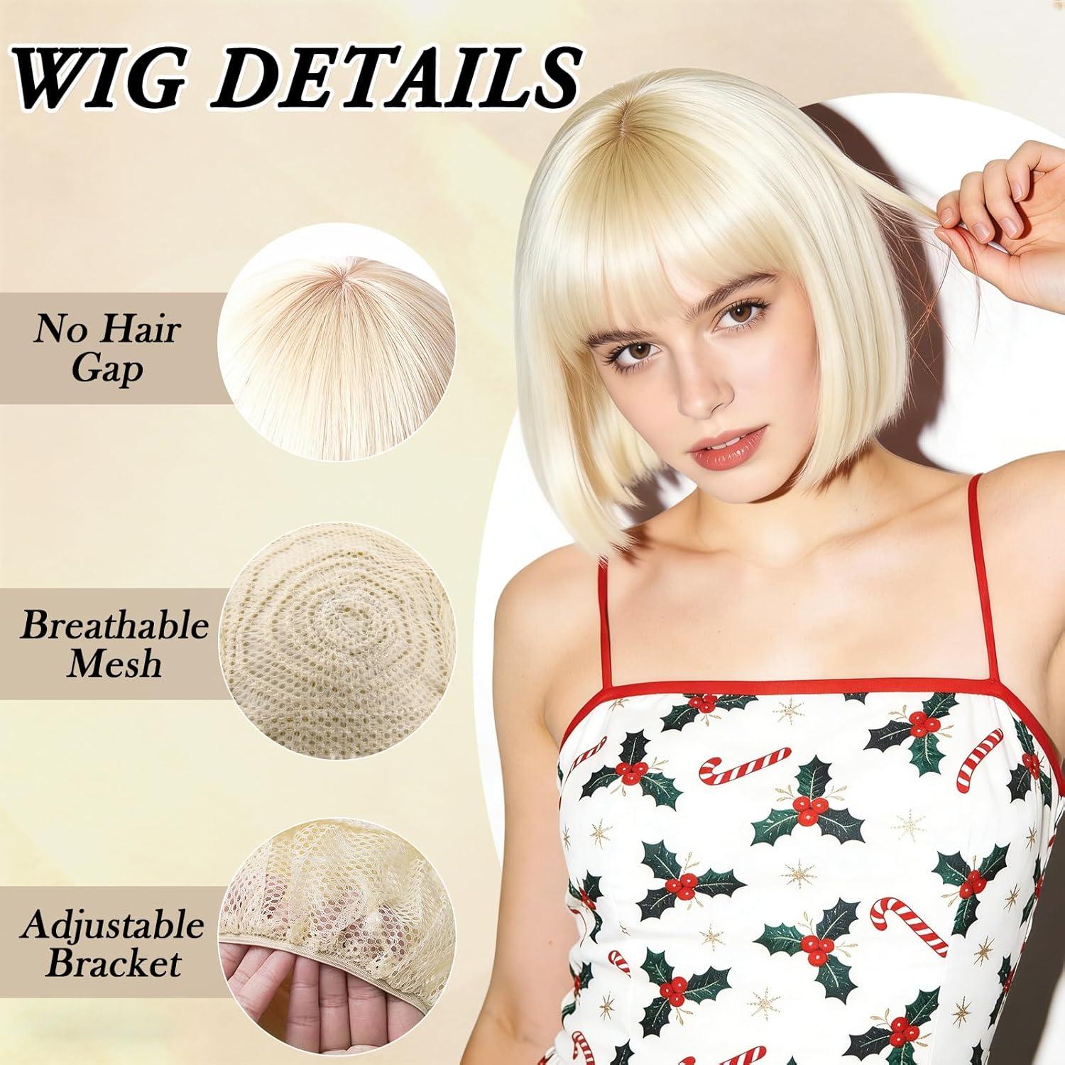 image:imagePerruque Femme Naturelle Perruque Bleue Bleu Perruques Disco Femme Courte Frange avec Bonnet de Perruque et Lunettes Colores Bob Wig pour Deguisement Carnaval Cosplay Motto PartyBlonde