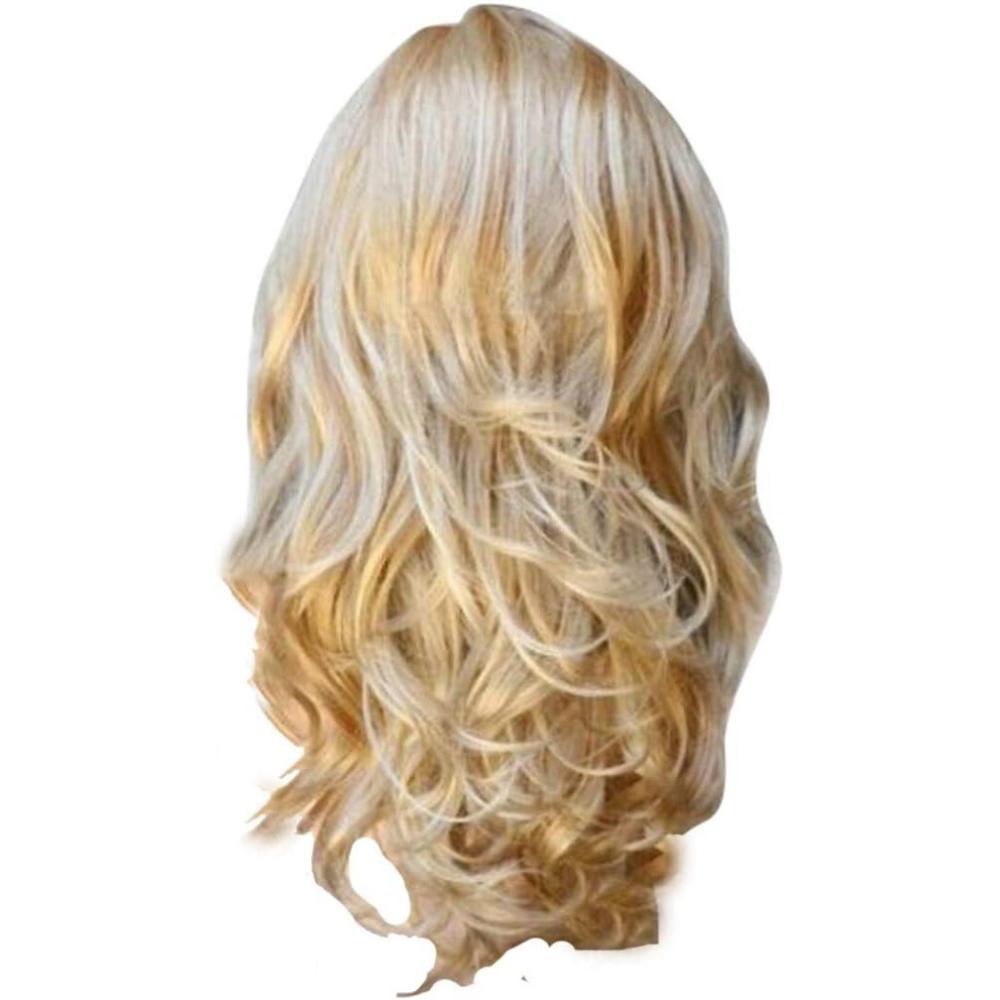 image:imagePerruque longue boucle ondule en fibre pour femme Blond chaud rsistant pour perruques or taille uniqueor