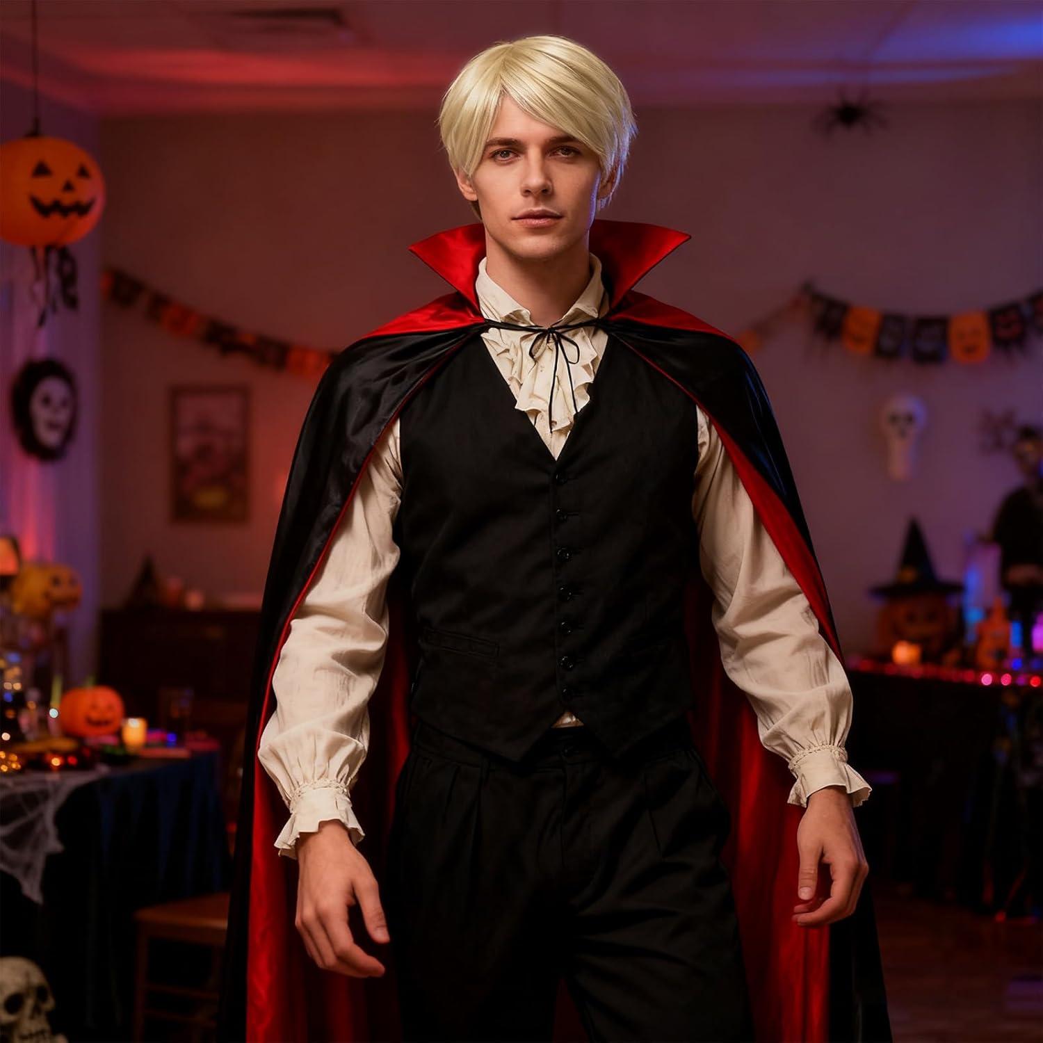 image:imageCourte Perruque pour Homme Perruque de Mec Blonde Cheveux Courts Postiche Naturelle Moelleuse avec Frange pour Hommes Carnaval Costume de Fte Quotidien Rock Star Soire Thme OrOr