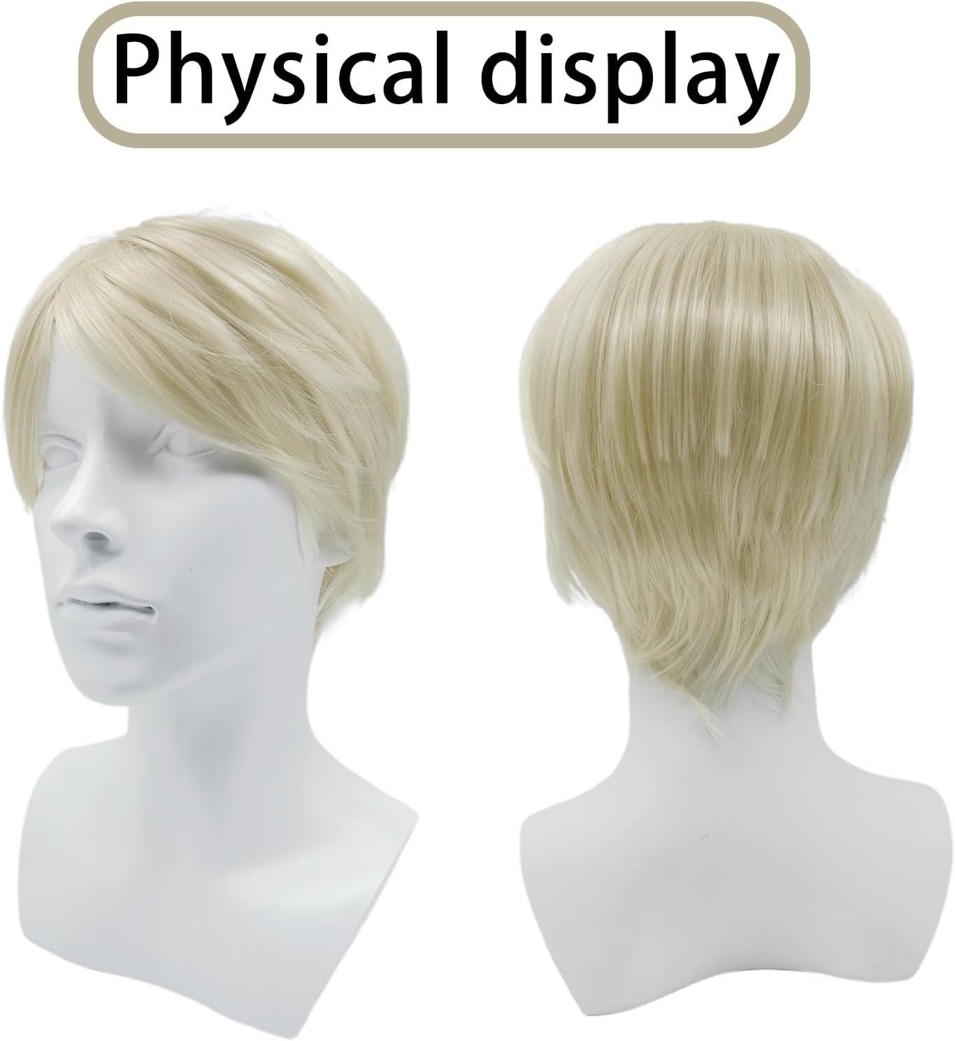 image:imageCourte Perruque pour Homme Perruque de Mec Blonde Cheveux Courts Postiche Naturelle Moelleuse avec Frange pour Hommes Carnaval Costume de Fte Quotidien Rock Star Soire Thme OrOr