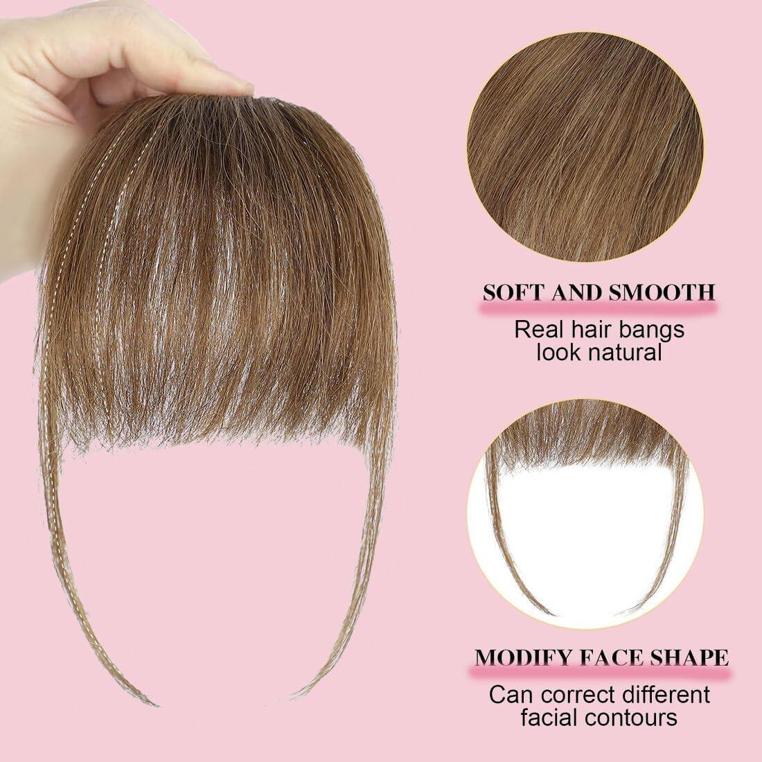 image:imageFrange de cheveux humains naturels avec branches clip invisible en frange pour volume instantan et polyvalence de coiffure parfaite pour fixer la racine des cheveux blond cendr propre 12 gnoirmarron
