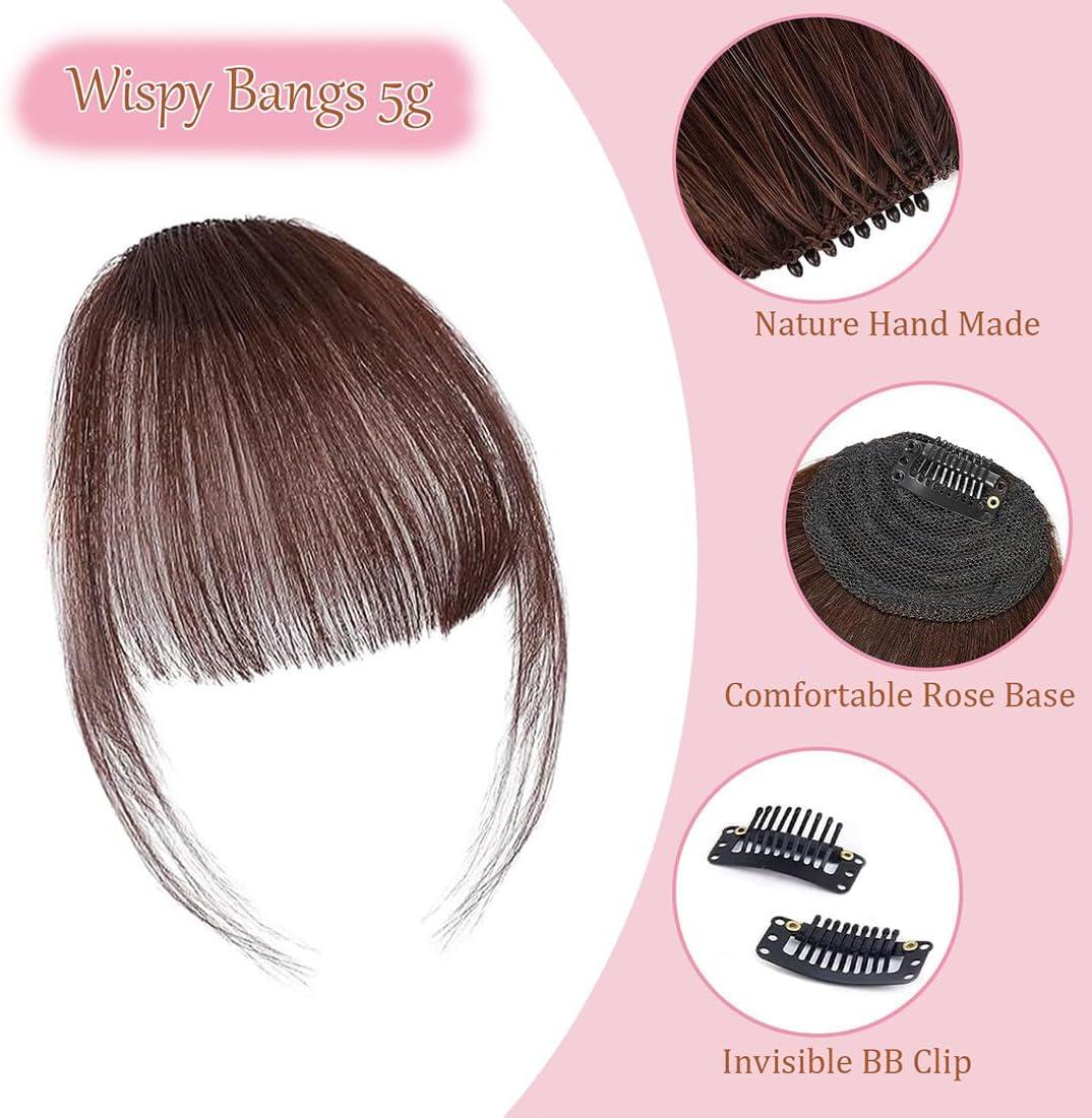 image:imageFrange de cheveux humains naturels avec branches clip invisible en frange pour volume instantan et polyvalence de coiffure parfaite pour fixer la racine des cheveux blond cendr propre 12 gnoirmarron
