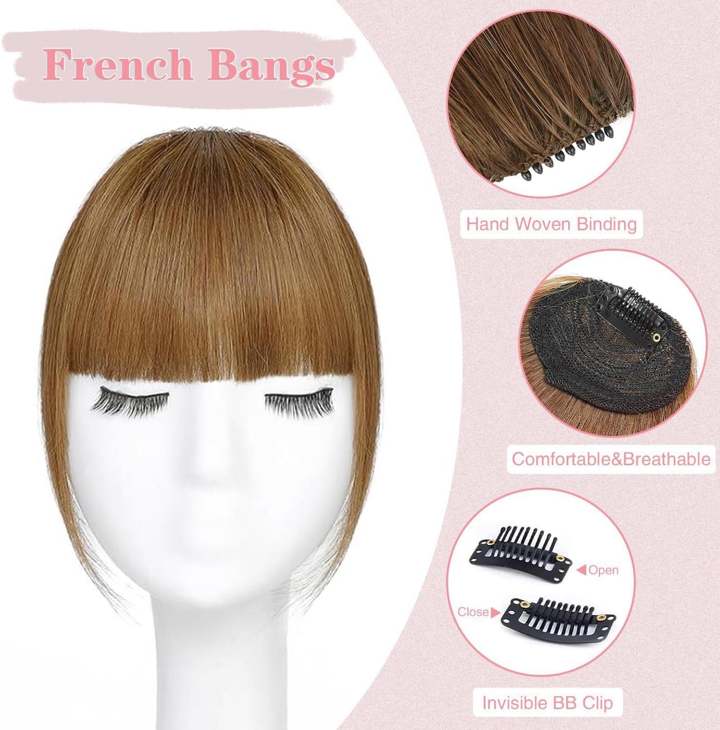 image:imageFrange de cheveux humains naturels avec branches clip invisible en frange pour volume instantan et polyvalence de coiffure parfaite pour fixer la racine des cheveux blond cendr propre 12 gnoirmarron