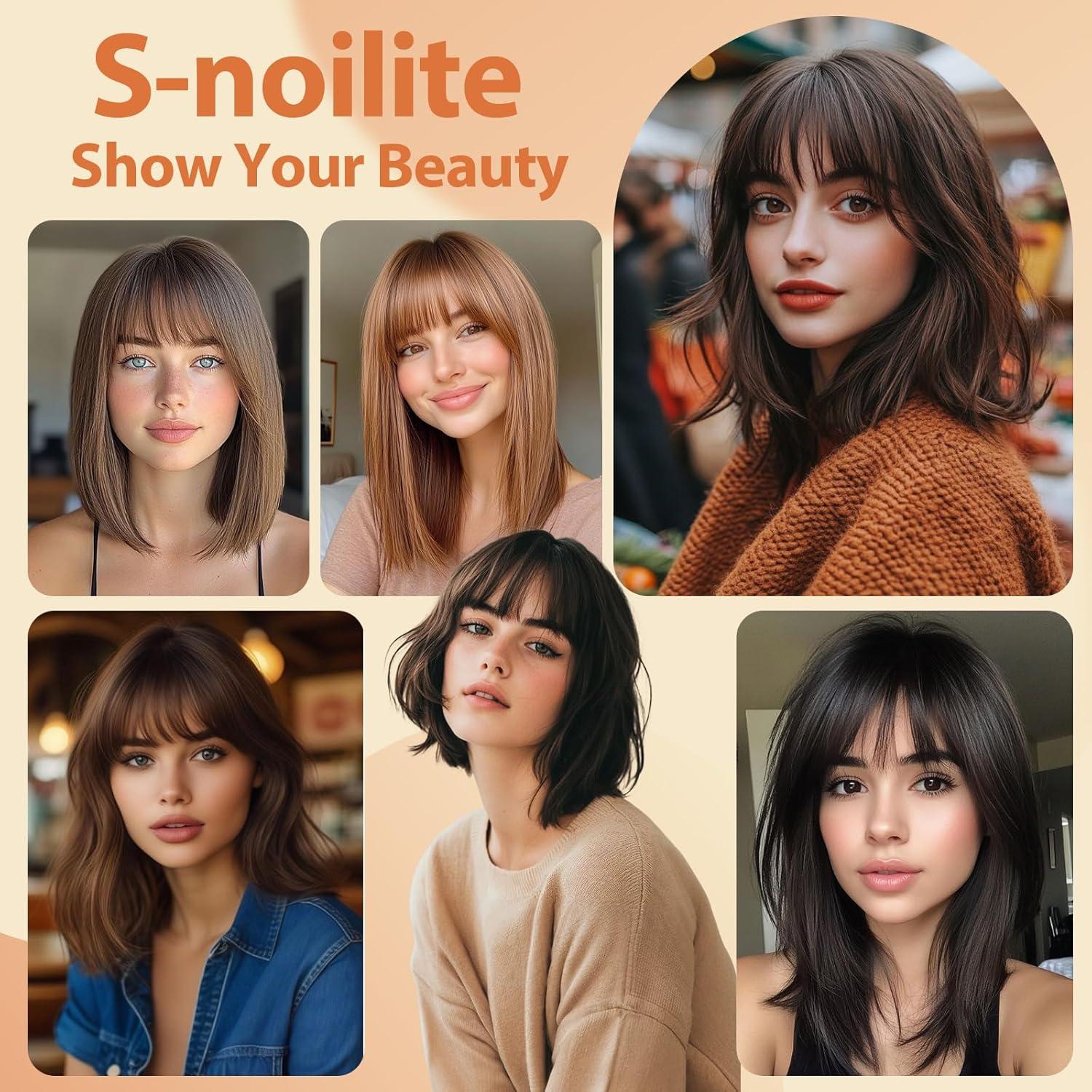 image:imageSnoilite Cheveux Topper avec Frange 27g Sans Frange Cheveux Naturels Topper Clip in Chevelure Humains pour Femmes 3 Clips Invisible Chevelure Humains avec Base en Dentelle 25CM Chtain Moyen 4Brun Fonc 2R